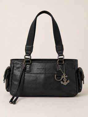 2004 Tommy Hilfiger Black Leather Shoulder Bag Y2K